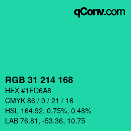 颜色代码: RGB 31 214 168 | qconv.com