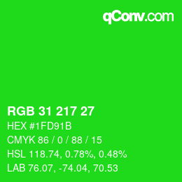 颜色代码: RGB 31 217 27 | qconv.com