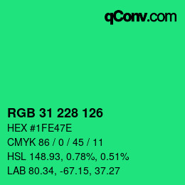 Color code: RGB 31 228 126 | qconv.com