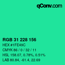 Color code: RGB 31 228 156 | qconv.com