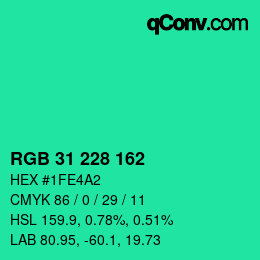 Color code: RGB 31 228 162 | qconv.com