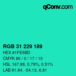 カラーコード: RGB 31 229 189 | qconv.com