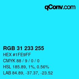 颜色代码: RGB 31 233 255 | qconv.com