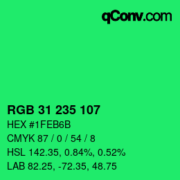 Color code: RGB 31 235 107 | qconv.com
