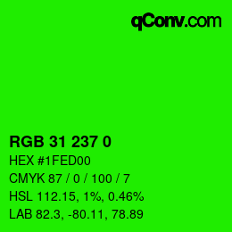 Color code: RGB 31 237 0 | qconv.com