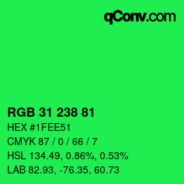 Color code: RGB 31 238 81 | qconv.com