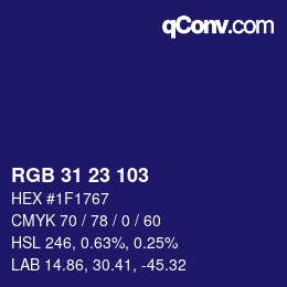 Color code: RGB 31 23 103 | qconv.com
