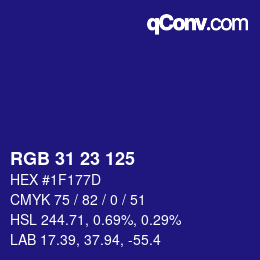 Color code: RGB 31 23 125 | qconv.com