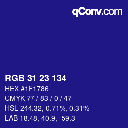 カラーコード: RGB 31 23 134 | qconv.com