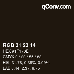 Color code: RGB 31 23 14 | qconv.com