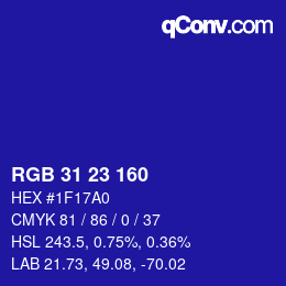 Color code: RGB 31 23 160 | qconv.com