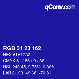 Color code: RGB 31 23 162 | qconv.com