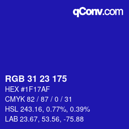 カラーコード: RGB 31 23 175 | qconv.com