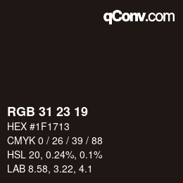 Color code: RGB 31 23 19 | qconv.com