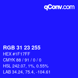 Color code: RGB 31 23 255 | qconv.com