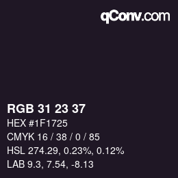 Color code: RGB 31 23 37 | qconv.com
