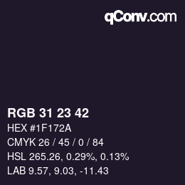 Color code: RGB 31 23 42 | qconv.com
