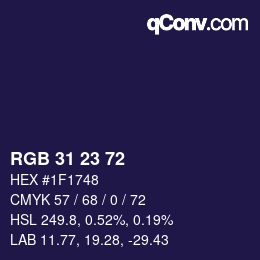 Color code: RGB 31 23 72 | qconv.com
