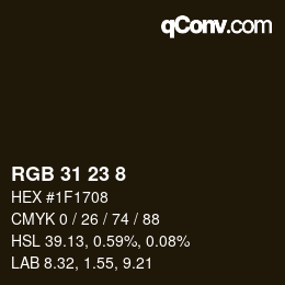 Color code: RGB 31 23 8 | qconv.com