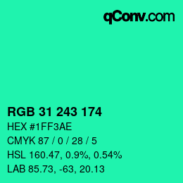 Color code: RGB 31 243 174 | qconv.com