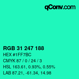Color code: RGB 31 247 188 | qconv.com