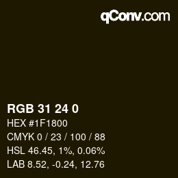 颜色代码: RGB 31 24 0 | qconv.com