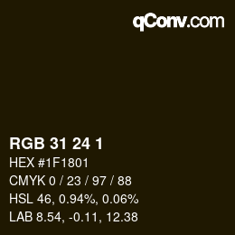 カラーコード: RGB 31 24 1 | qconv.com