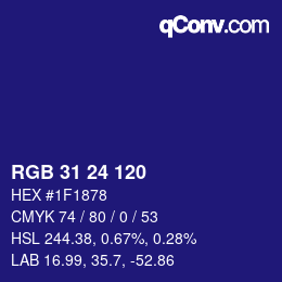 Color code: RGB 31 24 120 | qconv.com