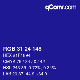 Color code: RGB 31 24 148 | qconv.com