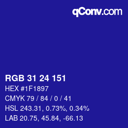 カラーコード: RGB 31 24 151 | qconv.com