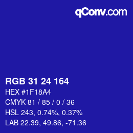 カラーコード: RGB 31 24 164 | qconv.com