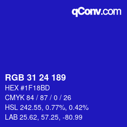 Color code: RGB 31 24 189 | qconv.com