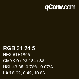 カラーコード: RGB 31 24 5 | qconv.com