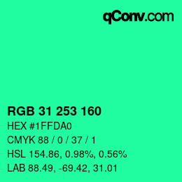 カラーコード: RGB 31 253 160 | qconv.com