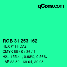 Color code: RGB 31 253 162 | qconv.com