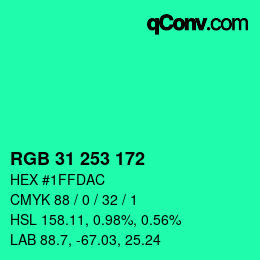 Color code: RGB 31 253 172 | qconv.com
