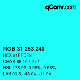 Color code: RGB 31 253 249 | qconv.com