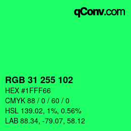 颜色代码: RGB 31 255 102 | qconv.com