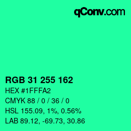 カラーコード: RGB 31 255 162 | qconv.com