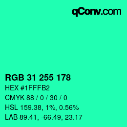 颜色代码: RGB 31 255 178 | qconv.com
