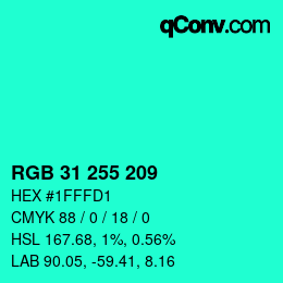 Color code: RGB 31 255 209 | qconv.com