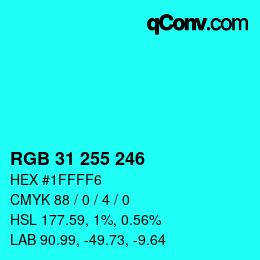 Color code: RGB 31 255 246 | qconv.com
