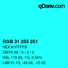 Color code: RGB 31 255 251 | qconv.com