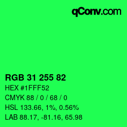 Color code: RGB 31 255 82 | qconv.com