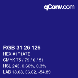 Color code: RGB 31 26 126 | qconv.com