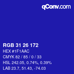 カラーコード: RGB 31 26 172 | qconv.com