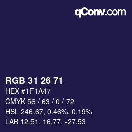 Color code: RGB 31 26 71 | qconv.com