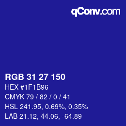 Color code: RGB 31 27 150 | qconv.com