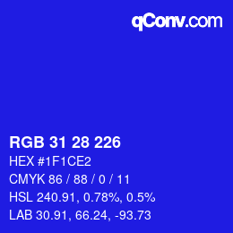 Color code: RGB 31 28 226 | qconv.com