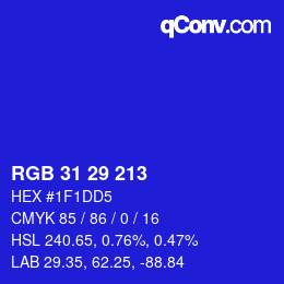 Color code: RGB 31 29 213 | qconv.com